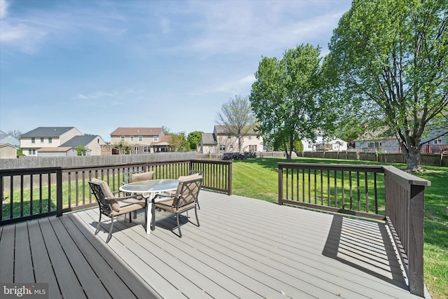 13 Sumac Ct, Newark, DE 19702 - deck featuring a lawn, a residential view, outdoor dining area, and a fenced backyard