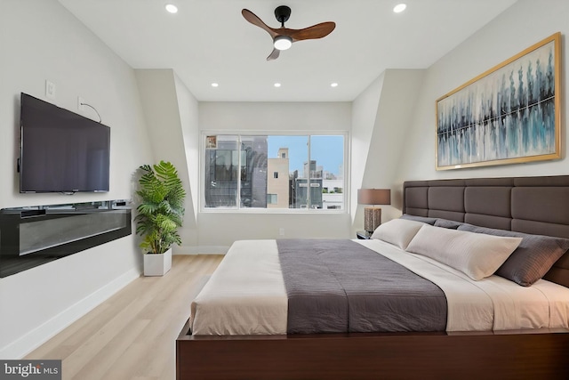 2230 Kimball St, Philadelphia, PA 19146 - bedroom with wood finished floors, recessed lighting, baseboards, and a ceiling fan