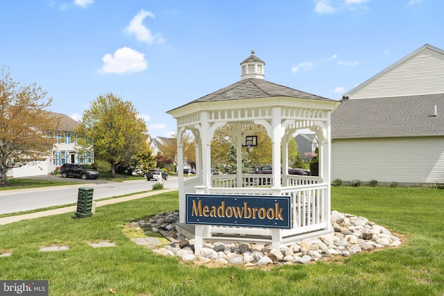 community / neighborhood sign with a lawn
