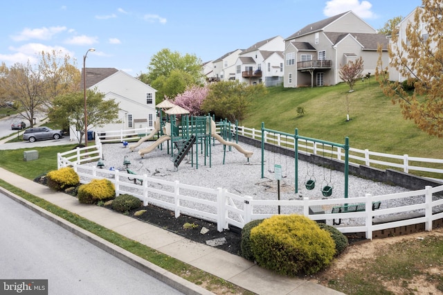 drone / aerial view with a residential view