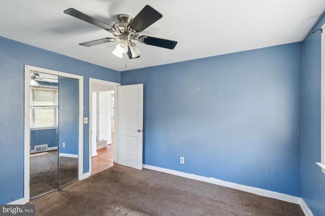 8 Sullivan Ave, Bellmawr, NJ 08031 - unfurnished bedroom with carpet floors, a closet, baseboards, and a ceiling fan