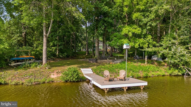 view of dock with a water view