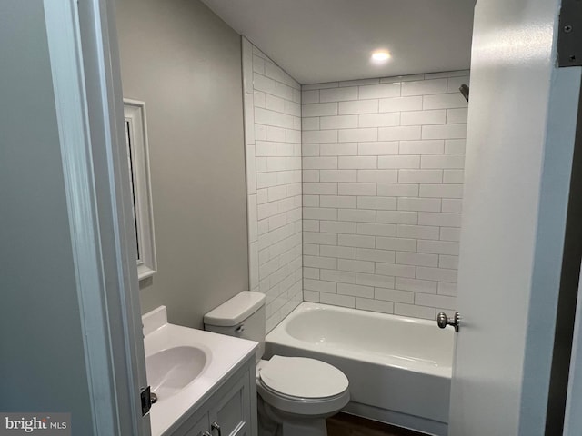 full bathroom featuring vanity, recessed lighting, shower / bathing tub combination, and toilet