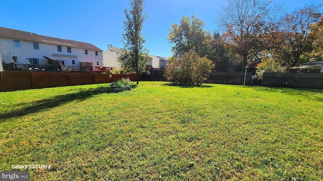 view of yard with a fenced backyard