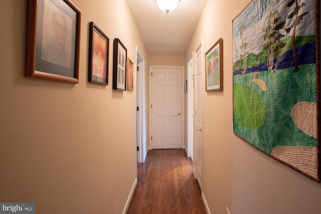 hall featuring baseboards and dark wood finished floors