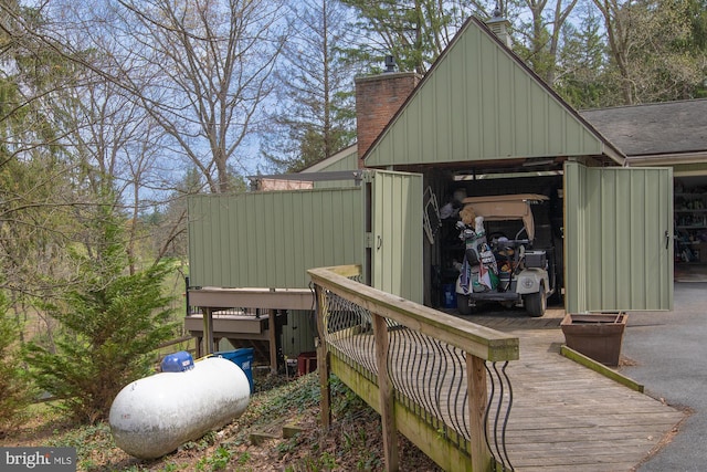 deck with an outdoor structure