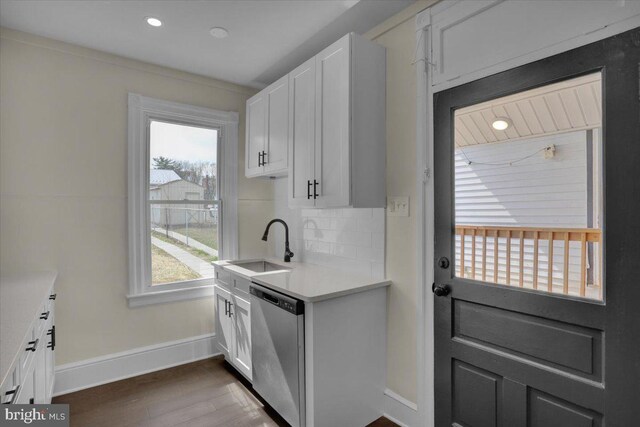 226 W Franklin St, Womelsdorf, PA 19567 - kitchen featuring a sink, dishwasher, white cabinetry, and dark wood finished floors