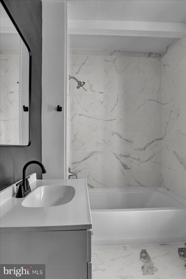 226 W Franklin St, Womelsdorf, PA 19567 - bathroom featuring  shower combination, vanity, and marble finish floor