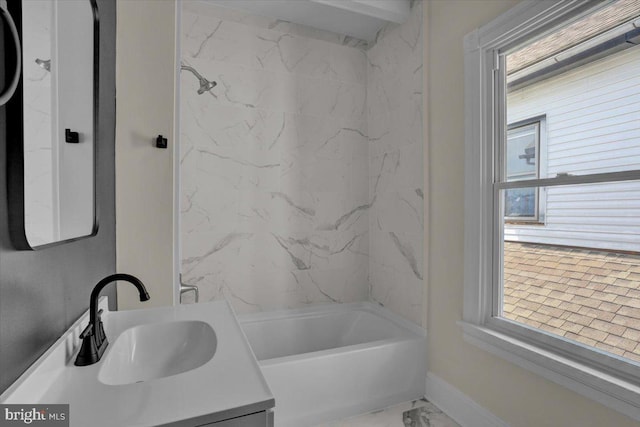 226 W Franklin St, Womelsdorf, PA 19567 - bathroom featuring baseboards, shower / bath combination, vanity, and marble finish floor