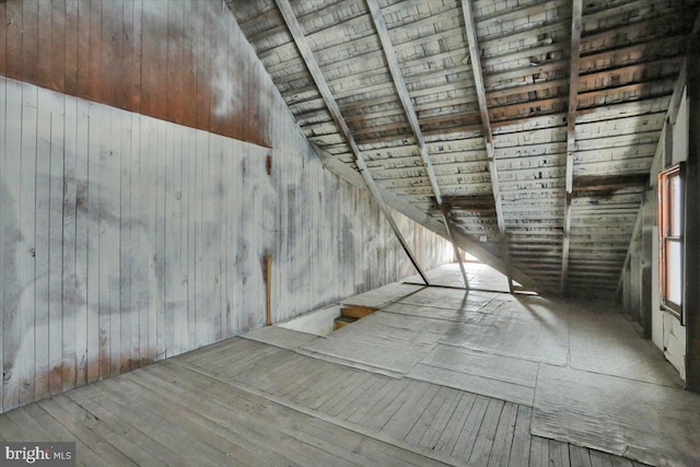 226 W Franklin St, Womelsdorf, PA 19567 - interior space featuring lofted ceiling, wooden walls, wood ceiling, and wood-type flooring