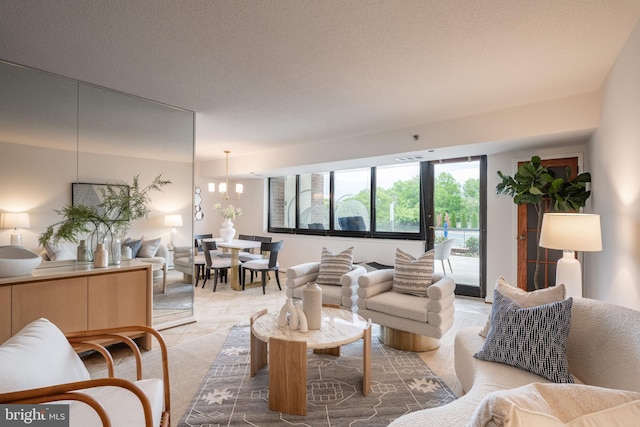 living area with a chandelier