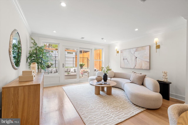 1708 10th St NW, Washington, DC 20001 - living area featuring crown molding, recessed lighting, light wood-style floors, and baseboards