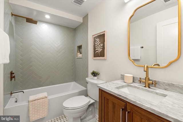 1708 10th St NW, Washington, DC 20001 - full bathroom featuring vanity, shower / bathtub combination, toilet, recessed lighting, and visible vents