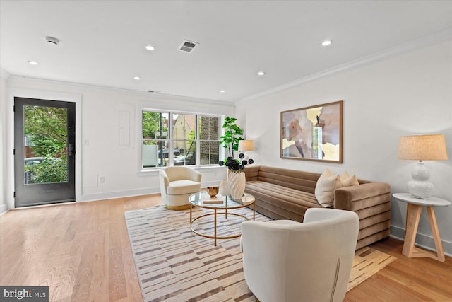 1708 10th St NW, Washington, DC 20001 - living room with visible vents, ornamental molding, a wealth of natural light, and light wood-type flooring