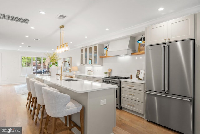 1708 10th St NW, Washington, DC 20001 - kitchen featuring a sink, premium appliances, custom range hood, and visible vents