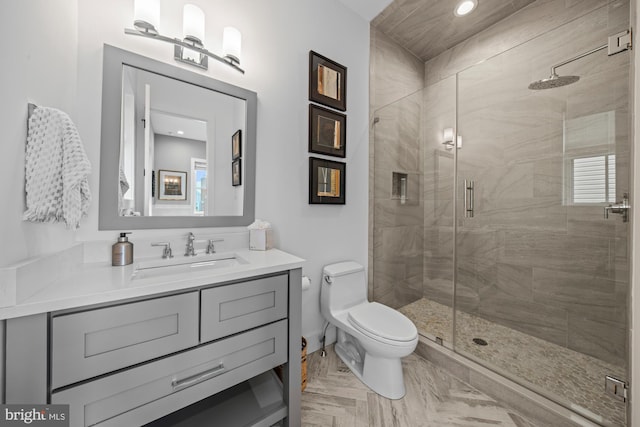 13 N Vendome Ave, Margate City, NJ 08402 - full bath with a stall shower, toilet, vanity, and recessed lighting