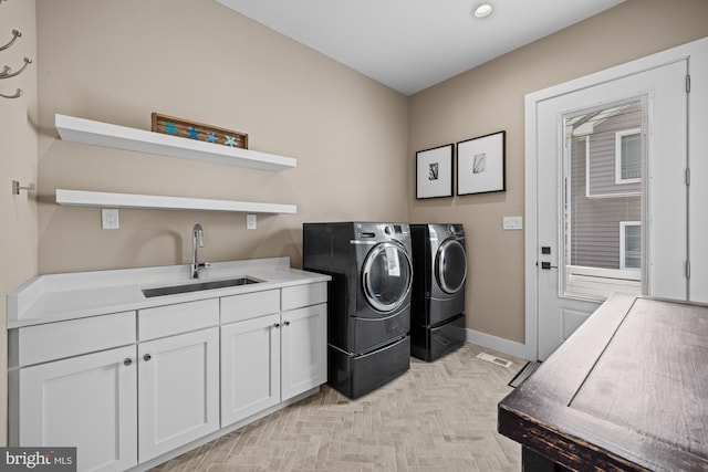 13 N Vendome Ave, Margate City, NJ 08402 - washroom featuring washer and dryer, cabinet space, and baseboards