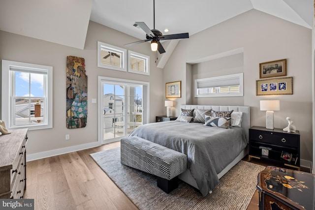 13 N Vendome Ave, Margate City, NJ 08402 - bedroom featuring access to outside, multiple windows, light wood-style flooring, baseboards, and high vaulted ceiling