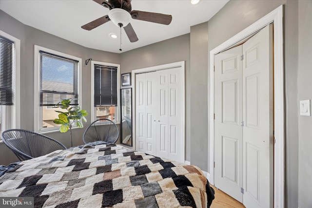 bedroom with recessed lighting and ceiling fan
