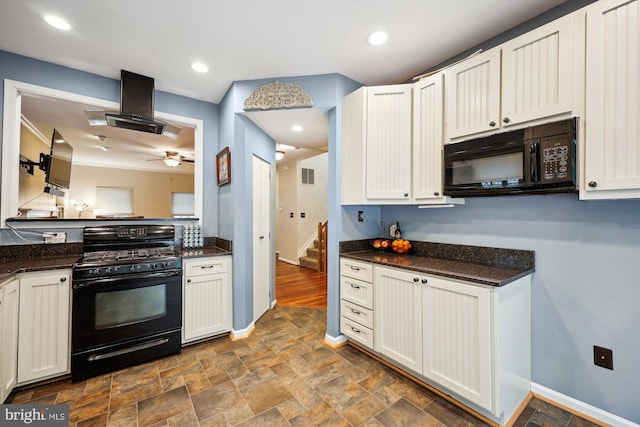 20003 Mattingly Ter, Gaithersburg, MD 20879 - kitchen featuring black appliances, baseboards, a ceiling fan, and stone finish flooring