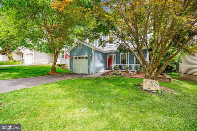 20003 Mattingly Ter, Gaithersburg, MD 20879 - view of property hidden behind natural elements featuring covered porch, asphalt driveway, an attached garage, and a front lawn