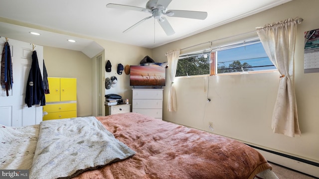 bedroom with recessed lighting and a ceiling fan