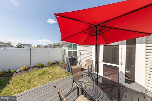 112 Maury Way, Winchester, VA 22602 - deck with central air condition unit, outdoor dining area, fence, and a yard