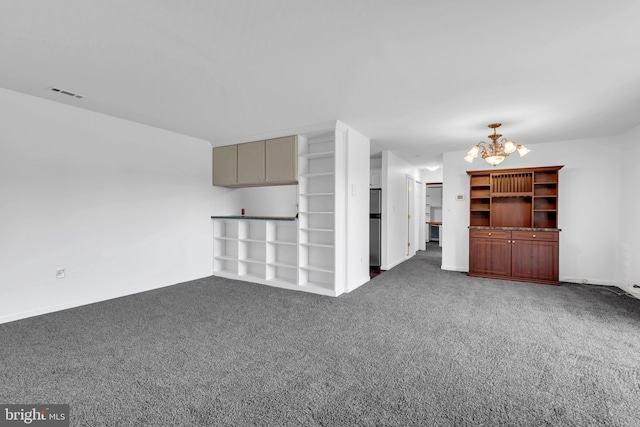 6703 Rapid Water Way Unit 203, Glen Burnie, MD 21060 - unfurnished living room featuring baseboards, carpet flooring, a chandelier, and visible vents