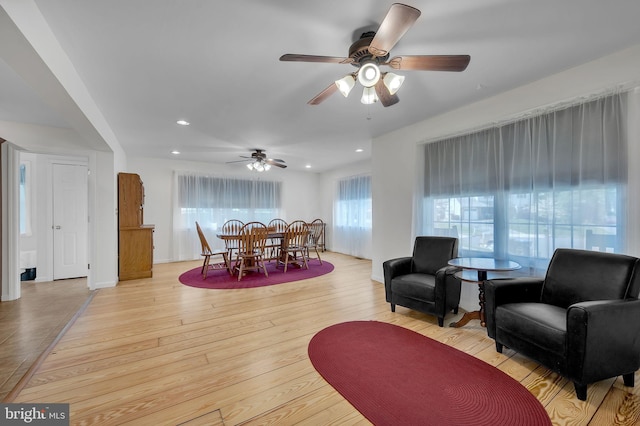 10 Shawnee Ln, Royersford, PA 19468 - living room featuring ceiling fan, light wood-type flooring, and recessed lighting