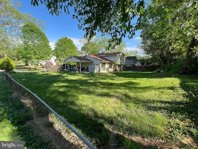 view of yard with a fenced backyard