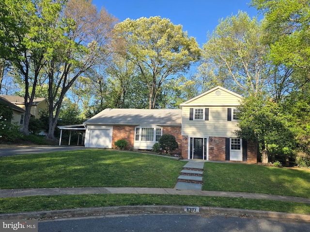 4303 S Valiant Ct, Annandale, VA 22003 - view of front of house featuring brick siding, asphalt driveway, a front yard, and an attached carport