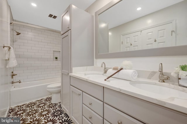 4303 S Valiant Ct, Annandale, VA 22003 - full bath with toilet, double vanity, recessed lighting, and washtub / shower combination