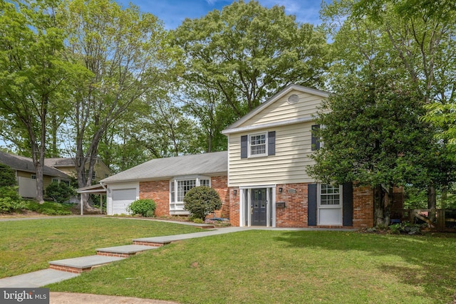 4303 S Valiant Ct, Annandale, VA 22003 - view of front of home with an attached garage, a front lawn, and brick siding