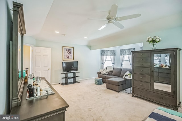 2 Rosebush Ct, Sicklerville, NJ 08081 - living area with light carpet, ceiling fan, baseboards, and recessed lighting