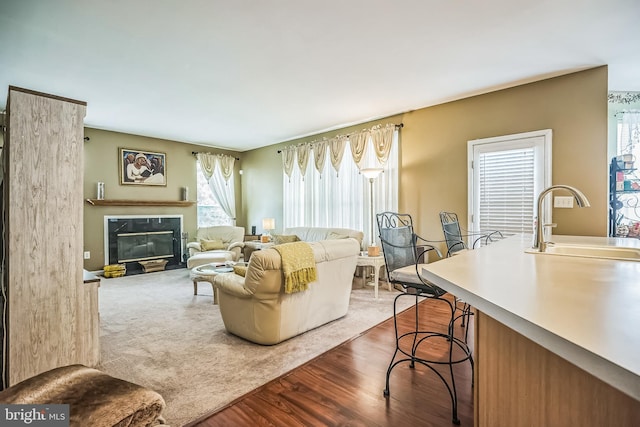 2 Rosebush Ct, Sicklerville, NJ 08081 - living area with dark wood-type flooring and a glass covered fireplace