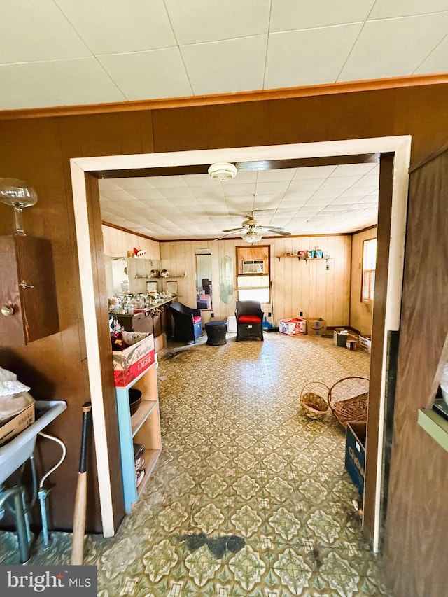 377 Main St, Cedarville, NJ 08311 - interior space featuring a ceiling fan and wooden walls
