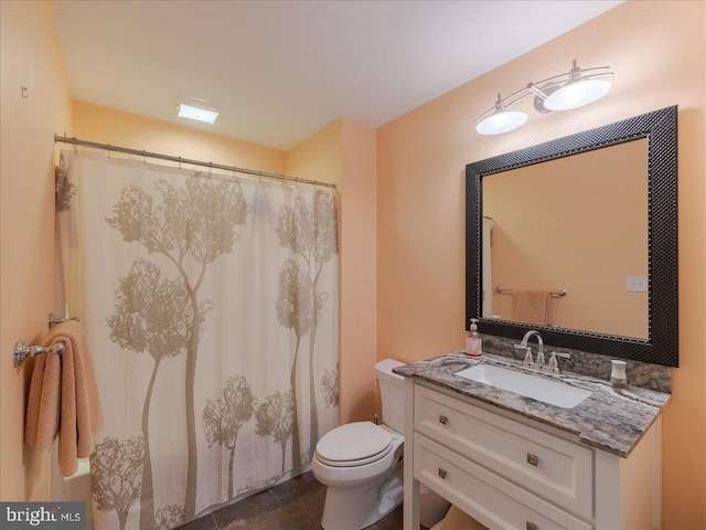 full bath featuring vanity, toilet, and a shower with curtain