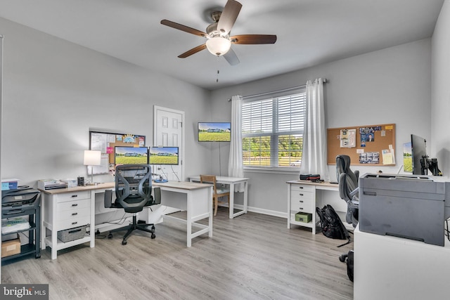 9937 Sodus Ct, Faulkner, MD 20632 - home office featuring baseboards, ceiling fan, and wood finished floors