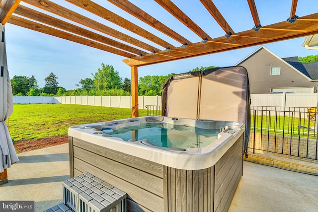 9937 Sodus Ct, Faulkner, MD 20632 - view of patio featuring a hot tub and fence