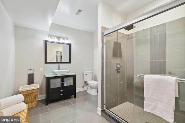 14309 Cervantes Ave, Darnestown, MD 20874 - full bathroom featuring visible vents, tile patterned flooring, a shower stall, baseboards, and toilet