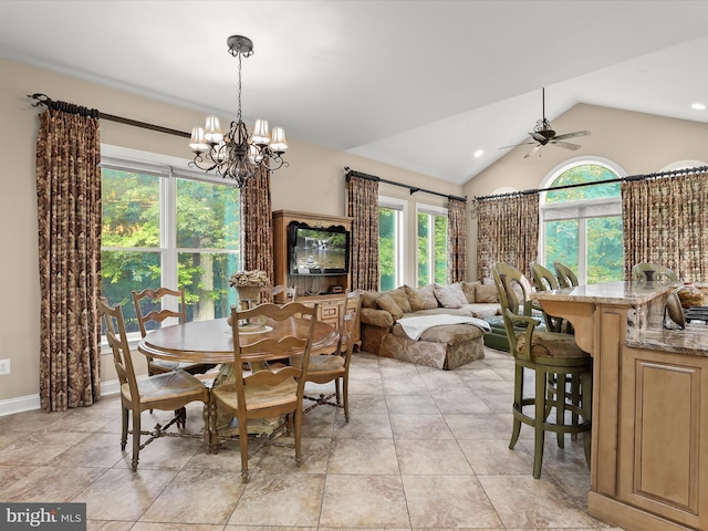 6 Jarretts Ct, Reisterstown, MD 21136 - dining room with a chandelier, ceiling fan, and lofted ceiling