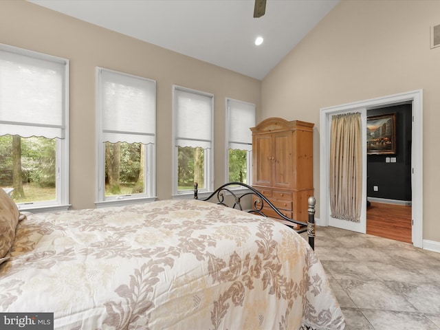 6 Jarretts Ct, Reisterstown, MD 21136 - bedroom with high vaulted ceiling, recessed lighting, and a ceiling fan