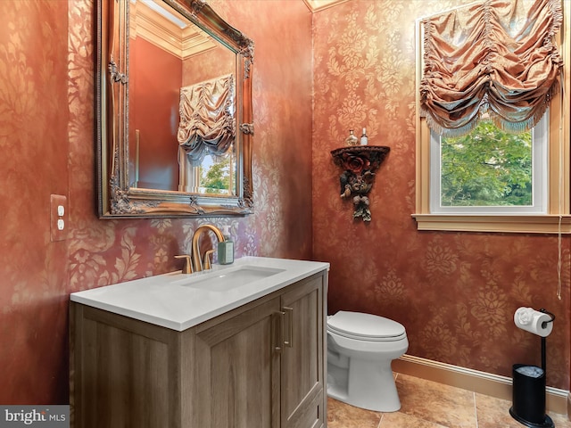6 Jarretts Ct, Reisterstown, MD 21136 - bathroom featuring vanity, wallpapered walls, and tile patterned floors