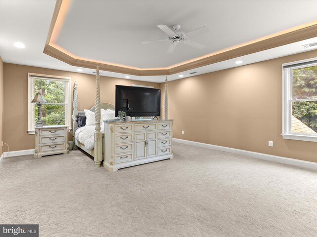 6 Jarretts Ct, Reisterstown, MD 21136 - bedroom with a raised ceiling, carpet flooring, multiple windows, and recessed lighting