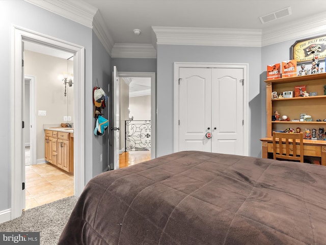 6 Jarretts Ct, Reisterstown, MD 21136 - bedroom featuring a closet, crown molding, and light tile patterned floors