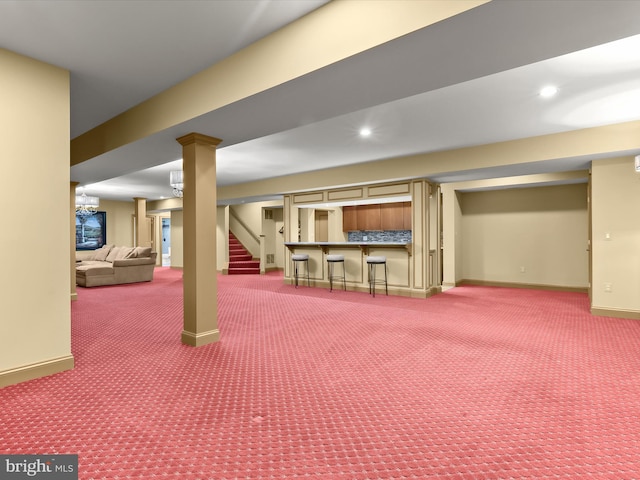 6 Jarretts Ct, Reisterstown, MD 21136 - finished basement with carpet floors, stairs, and recessed lighting