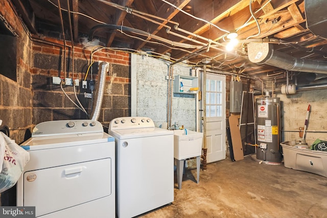 2026 S Oakland St S, Arlington, VA 22204 - laundry area with a sink, laundry area, gas water heater, electric panel, and washer and clothes dryer