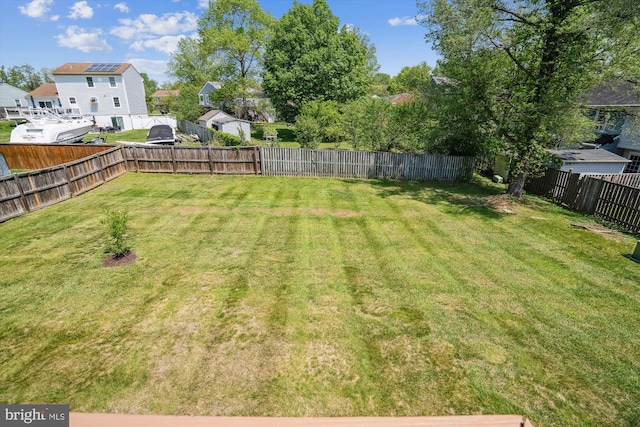 view of yard with a fenced backyard