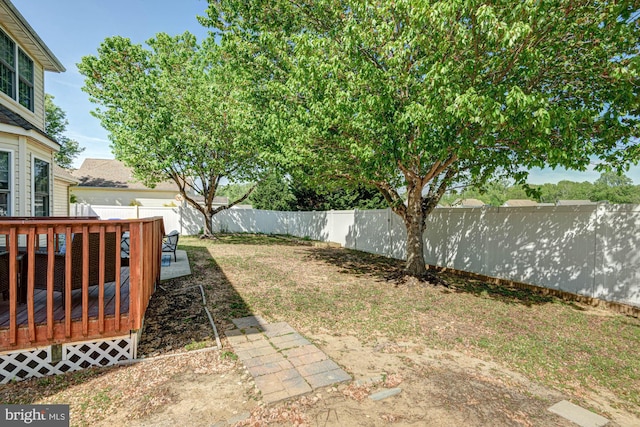 view of yard featuring a fenced backyard and a deck