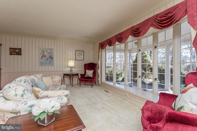 5983 Labs Run Ln, Penn Laird, VA 22846 - living room with plenty of natural light, carpet flooring, crown molding, and visible vents